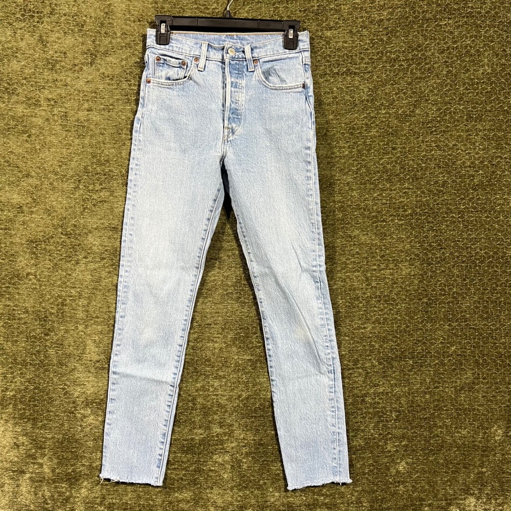 Levi's 501 Skinny Jeans Women W25 L30 Light Wash Blue High Rise Raw Hem